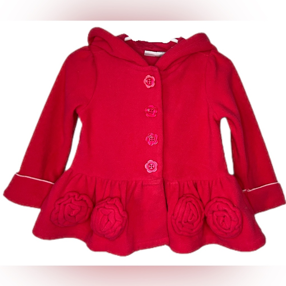 EUC Kids Headquarters 24m Pink Peplum button up hooded Fleece jacket